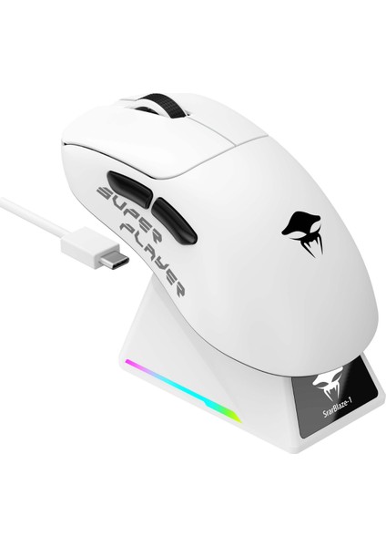 Kraken Starblaze-1 Rgb Kablosuz Gaming Mouse 26000 Dpı, PAW3395, Ekranlı Stant - Beyaz