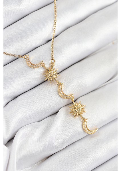 Zirkon Taşlı Güneş ve Ay Model Gold Renk Kadın Kolye - EBJ250902W37768