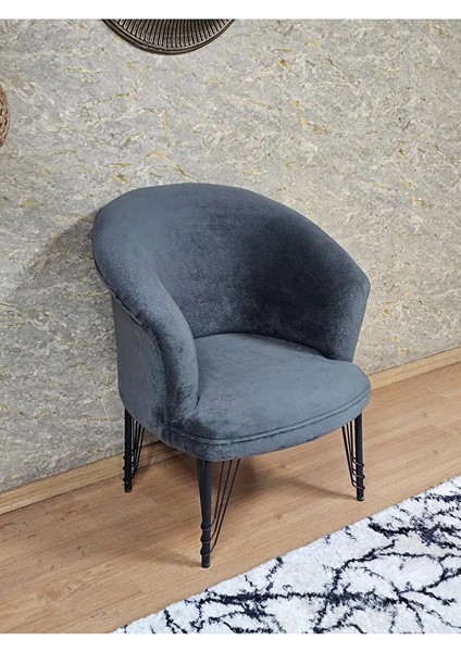 Tekli Teddy Siyah Boyalı Telli Ayak Çay Seti Koltuk Tekli Berjer , Balkon, Salon, Ofis Füme Renk 40,5 Boyut/ebat