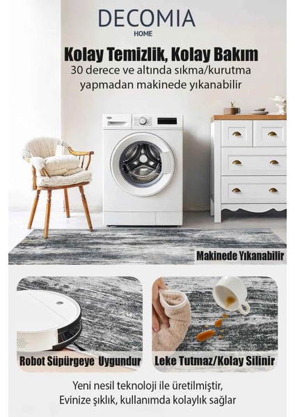 Dijital Kaymaz Yıkanabilir Krem Siyah & Vizon Çizgili Salon Halısı Mutfak Halısı Yolluk DC-7355 modelleri