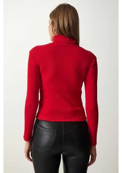 Cut Out Detaylı Balıkçı Yaka Fitilli Örme Bluz LGT0035 Kırmızı indirimleri