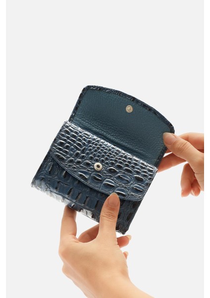 Hakiki Croco Deri Nero Kadın Cüzdan Cüzdan 13X9 Cm, Arka Fermuarlı, Çift Çıtçıtlı indirimleri