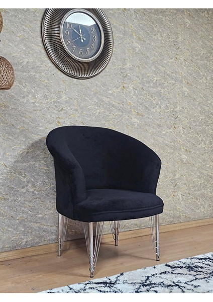 Tekli Teddy Krom Kaplama Telli Ayak Çay Seti Koltuk Tekli Berjer , Balkon, Salon, Ofis Siyah Renk 40,5 Boyut/ebat modelleri
