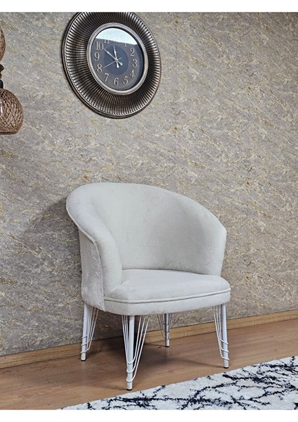 Tekli Teddy Beyaz Boyalı Telli Ayak Çay Seti Koltuk Tekli Berjer , Balkon, Salon, Ofis Krem Renk 40,5 Boyut/ebat modelleri