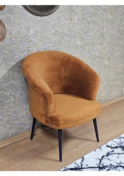 Tekli Teddy Siyah Boyalı Sivriltme Ayak Çay Seti Koltuk Tekli Berjer , Balkon, Salon, Ofis Kiremit Renk 40,5 Boyut/ebat