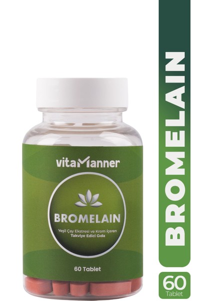 Bromelain Yeşil Çay, Turunç Meyve Kabuğu Ekstratı ve Krom Içeren Takviye Edici Gıda 60 Tablet