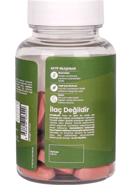 Bromelain Yeşil Çay, Turunç Meyve Kabuğu Ekstratı ve Krom Içeren Takviye Edici Gıda 60 Tablet