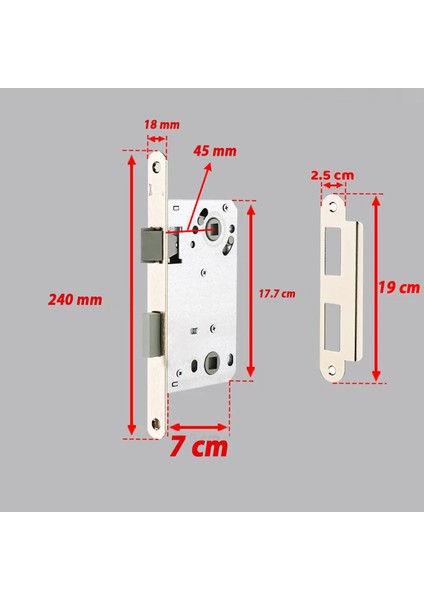 Banyo Wc Sessiz Kapı Gömme Kilidi 45 mm Iç Silindirsiz Barelsiz Dayanıklı Metal Kilit Mekanizması fiyatları