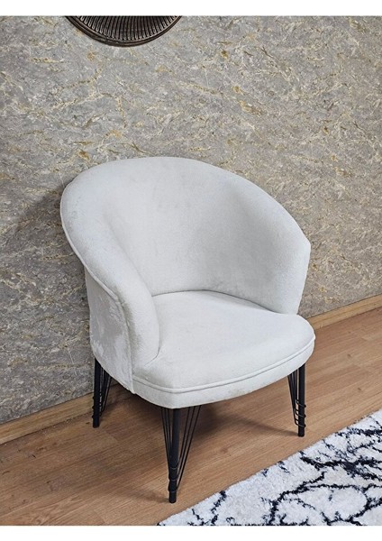 Tekli Teddy Siyah Boyalı Telli Ayak Çay Seti Koltuk Tekli Berjer , Balkon, Salon, Ofis Krem Renk 40,5 Boyut/ebat