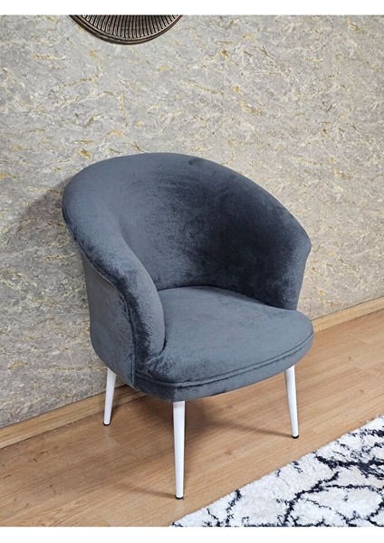 Tekli Teddy Beyaz Boyalı Sivriltme Ayak Çay Seti Koltuk Tekli Berjer , Balkon, Salon, Ofis Füme Renk 40,5 Boyut/ebat