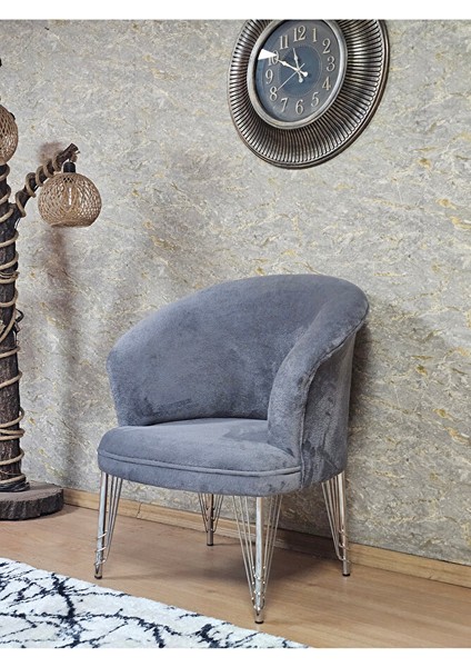 Tekli Teddy Krom Kaplama Telli Ayak Çay Seti Koltuk Tekli Berjer , Balkon, Salon, Ofis Gri Renk 40,5 Boyut/ebat modelleri