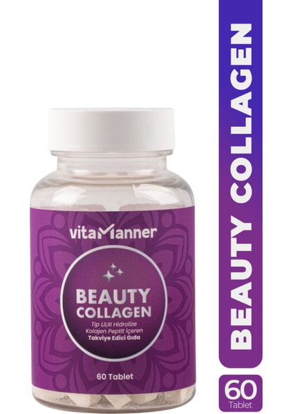 Vitamanner Beauty Collagen Tip 1, Tip 2, Tip 3, Vitamin C, Selenyum, Biotin Içeren Takviye Edici Gıda 60 Tablet