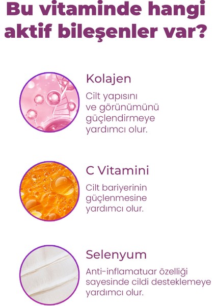 Vitamanner Beauty Collagen Tip 1, Tip 2, Tip 3, Vitamin C, Selenyum, Biotin Içeren Takviye Edici Gıda 60 Tablet