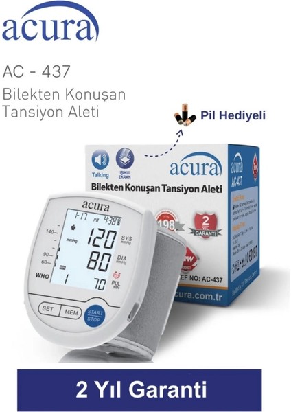 AC-437 Çift Kullanıcı Özellikli Bilekten Konuşan Tansiyon Aleti