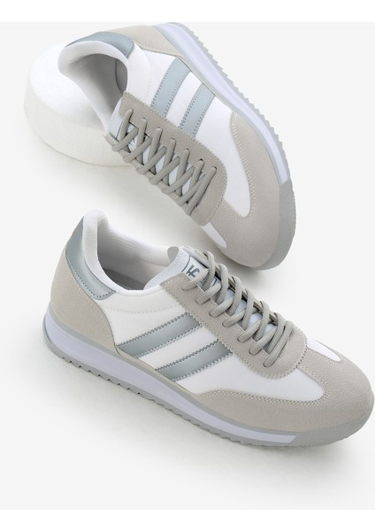 Unisex Gri Gümüş Termo Taban Çift Şeritli Bağcıklı Spor Ayakkabı