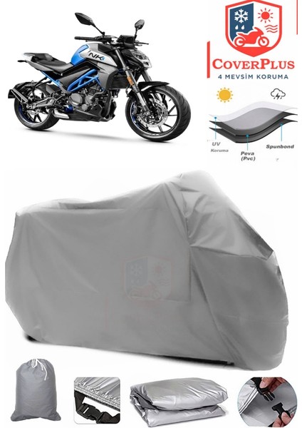 Cf Moto 250NK Branda Gri Motosiket Brandası Motor Örtüsü Çadır Su Geçirmez Motosiklet Kılıfı Motor Brandası,lastikli,taşıma Torbalı