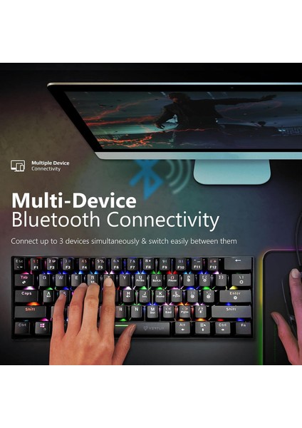 Oyun Klavyesi, Mekanik Tkl%80, Kablosuz Bluetooth ve Usb-C Kablo 1,8 M, Mavi Anahtar Tuşları, fiyatları