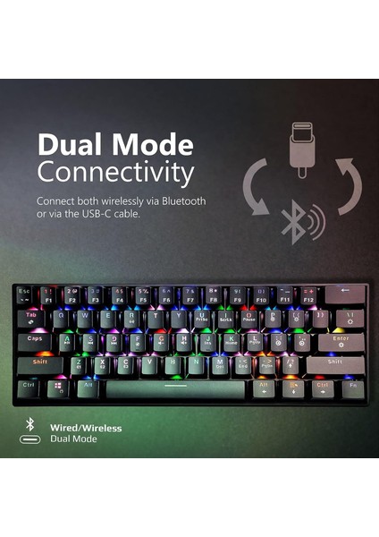 Oyun Klavyesi, Mekanik Tkl%80, Kablosuz Bluetooth ve Usb-C Kablo 1,8 M, Mavi Anahtar Tuşları, modelleri