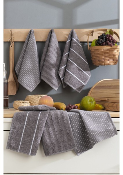 6 Parça %100 Pamuk 30 x 50CM Gri Mutfak Havlusu Seti Mutfak Kurulama Bezi Seti Alantech