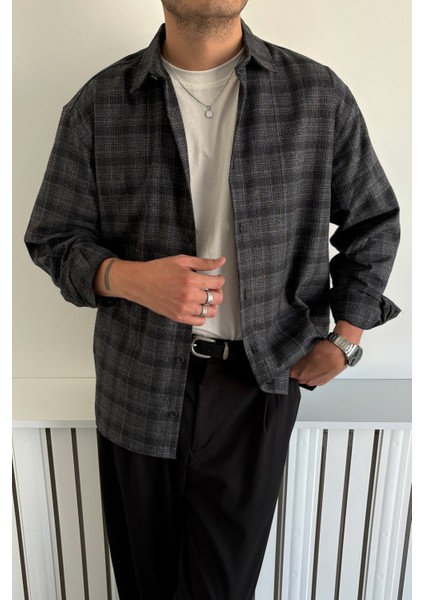 Erkek Oversize %100 Pamuk Ekose Gömlek