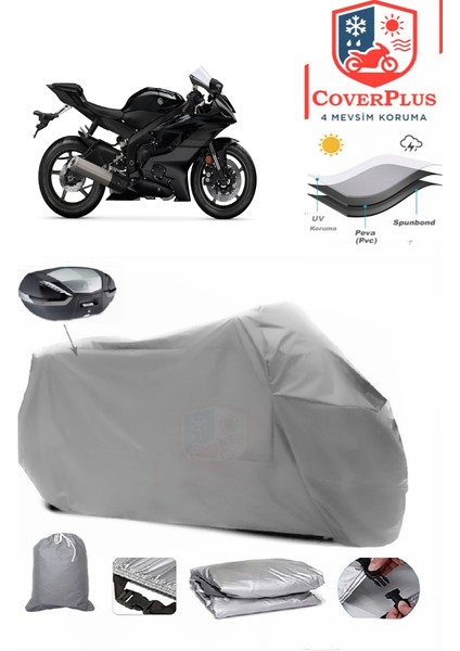 Yamaha Yzf R6 Branda Gri Arka Çanta Uyumlu(Topcase) Motosiket Brandası Motor Örtüsü Çadır Su Geçirmez Motosiklet Kılıfı Motor Brandası,lastikli,taşıma Torbalı