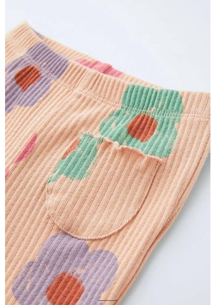 Kız Çocuk Pamuklu Bej Çiçek Desenli Sweatshirt ve Eşofman Takımı - The Future Begins Today Sloganlı fırsatları