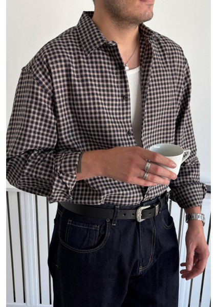 Erkek Oversize %100 Pamuk Ekose Gömlek