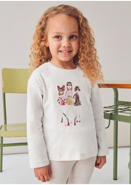 Krem Baskılı Uzun Kollu Tişört 4011
