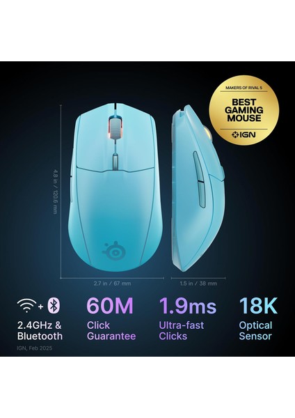 Rival 3 Wireless Gen 2 Oyuncu Faresi – 2.4ghz ve Bluetooth Bağlantı – 18.000 Dpi Truemov fiyatları