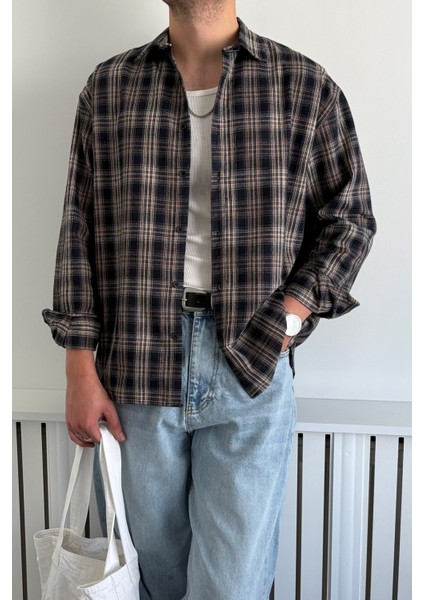 Erkek Oversize %100 Pamuk Ekose Gömlek