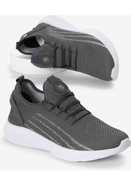 Unisex Füme Termo Taban Şerit Detaylı Bağcıklı Triko Spor Ayakkabı
