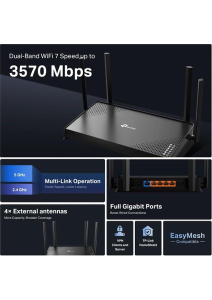 Archer BE220, BE3600 Mbps, Fiber Destekli, 4× Gbps Port, Vpn Destekli, Homesheild, Easy Mesh fırsatları
