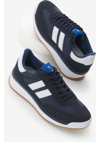 Unisex Lacivert Termo Taban Çift Şeritli Bağcıklı Spor Ayakkabı