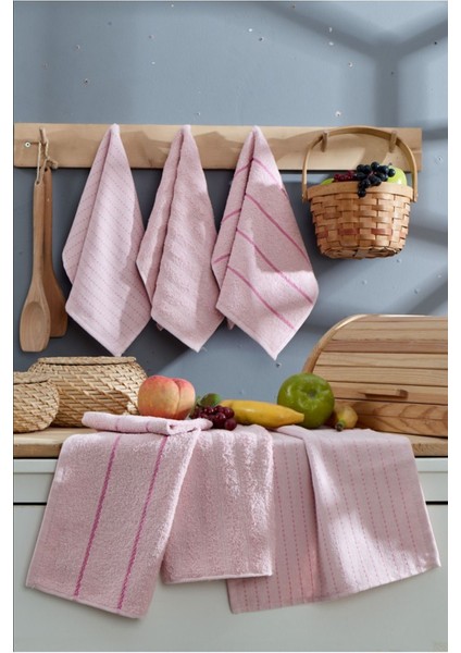 6 Parça %100 Pamuk 30 x 50CM Pembe Mutfak Havlusu Seti Mutfak Kurulama Bezi Seti Alantech