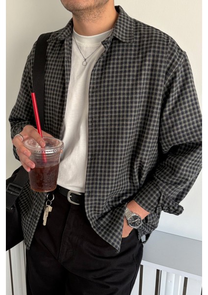 Erkek Oversize %100 Pamuk Ekose Gömlek