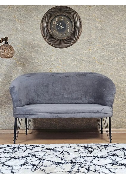 Ikili Teddy Siyah Boyalı Telli Ayak Çay Seti Koltuk Ikili Berjer , Balkon, Salon, Ofis Gri Renk 40,5 Boyut/ebat