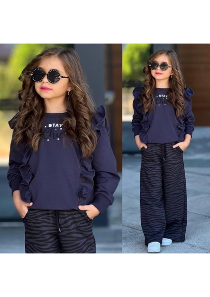 Kız Çocuk Zebra Desenli 2'li Alt Üst Takım 6411F