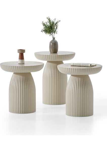 , Dıamond, Bohem Sehpa, 3'lü Set, Yan Sehpa, Zigon Sehpa - Soho (Bej) Renk modelleri