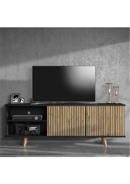Hunerika Toledo Zebra Kapak Premium Tv Ünitesi - Minifiks -Wood Siyah / Atlantik Çam fiyatları