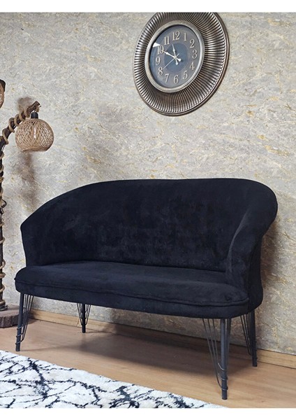 Ikili Teddy Siyah Boyalı Telli Ayak Çay Seti Koltuk Ikili Berjer , Balkon, Salon, Ofis Siyah Renk 40,5 Boyut/ebat modelleri