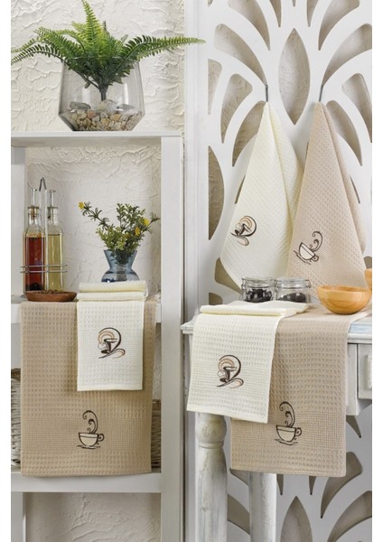 6 Parça %100 Pamuk 40 x 60CM Kahve Desenli Mutfak Havlusu Seti Mutfak Kurulama Bezi Seti Alantech