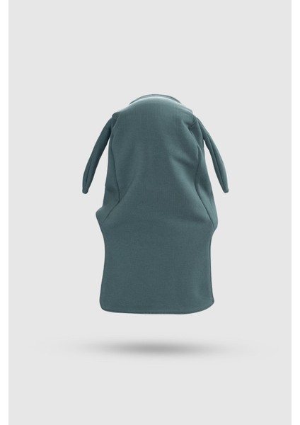 Organik Pamuklu Çift Katlı Tavşan Kulaklı Yeşil Balaklava Şapka ve Eldiven Seti