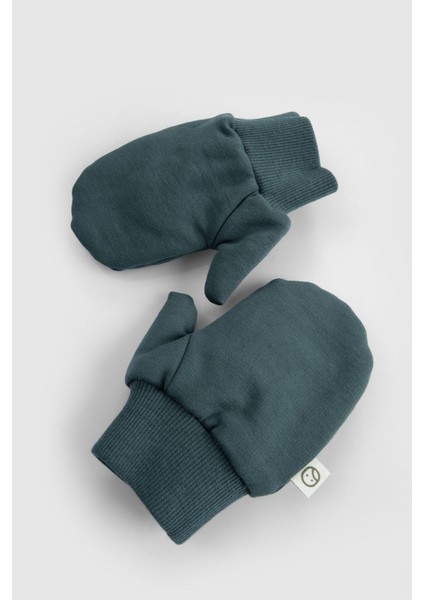 Organik Pamuklu Çift Katlı Tavşan Kulaklı Yeşil Balaklava Şapka ve Eldiven Seti