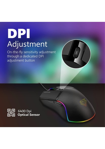 Oyuncu Mouse Gecikmesiz Hassas Oyun Özel LED Işıklı 6.400 Dpi - Vertux Argon modelleri