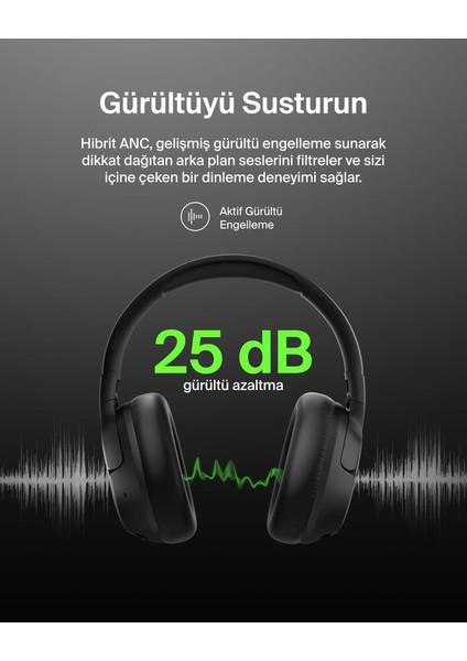 Soundform Isolate Aktif Gürültü Engelleyici Kafaüstü Kulaklık – Siyah, 60 Saat Pil Ömrü, Deri modelleri
