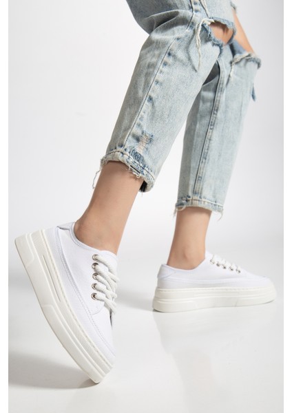 Kadın Beyaz Poli Taban Keten Halat Bağcıklı Spor Ayakkabı fiyatları