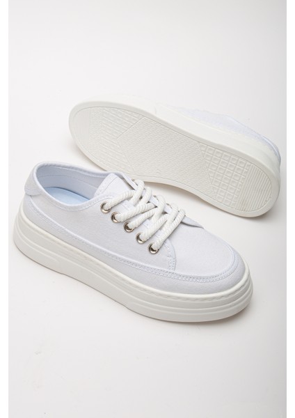 Kadın Beyaz Poli Taban Keten Halat Bağcıklı Spor Ayakkabı modelleri