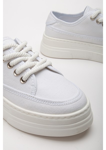 Kadın Beyaz Poli Taban Keten Halat Bağcıklı Spor Ayakkabı fırsatları