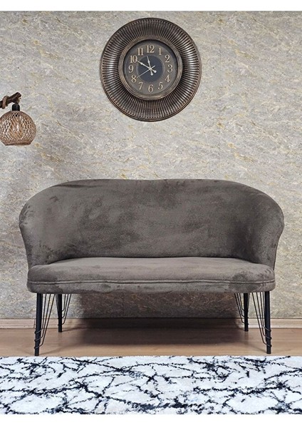 Ikili Teddy Siyah Boyalı Telli Ayak Çay Seti Koltuk Ikili Berjer , Balkon, Salon, Ofis Kahverengi Renk 40,5 Boyut/ebat