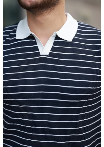 Erkek Kısa Kollu Çizgi Desenli Örme Kumaş Tshirt modelleri